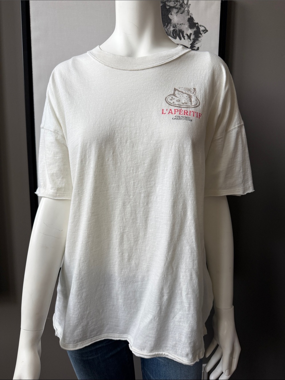 aerie White Short-Sleeve Crewneck Tee with Red Logo